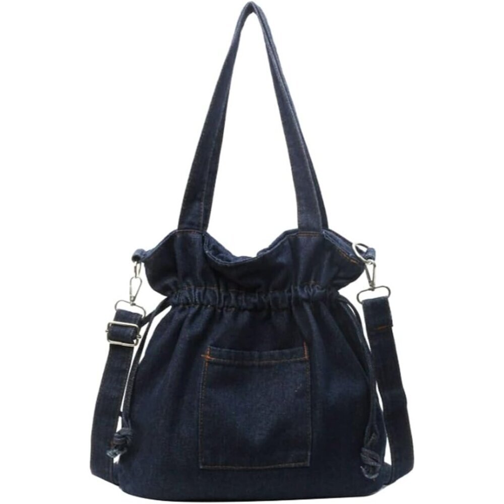 Women's Denim Canvas Tote Bag lightweight Drawstring Crossbody Purse